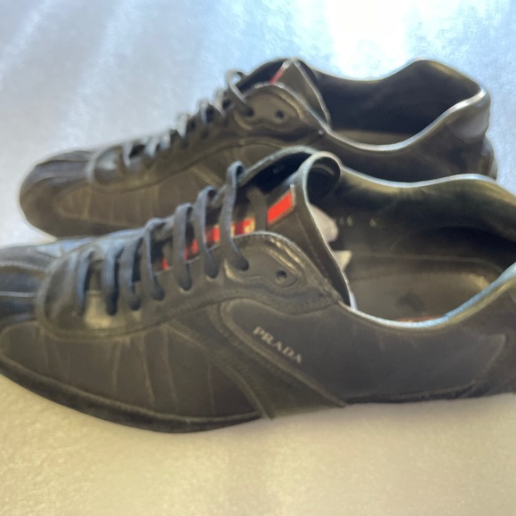 Prada Sport Black Leather Low Top Sneakers Size US 6.5 - Picture 1 of 5